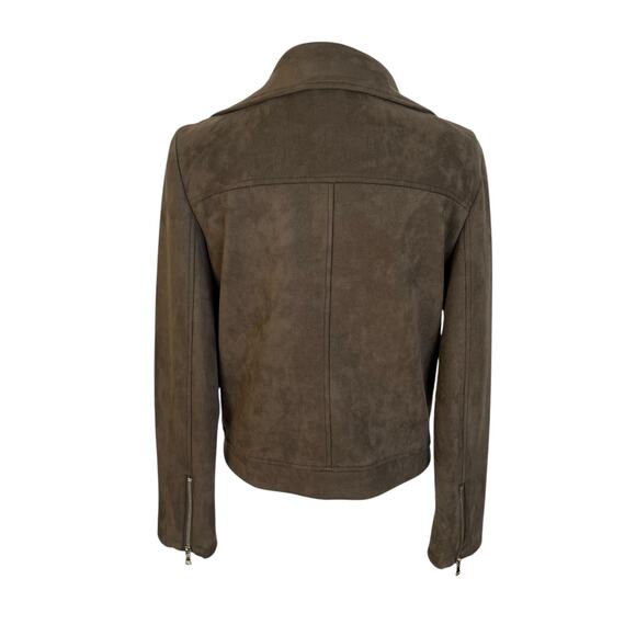 Apperloth A Moto Jacket Women's Size Large L Olive Green Faux Suede Zippers Soft - Picture 5 of 10